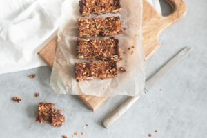 Quick Granola Bar Recipe with bars cut on kitchen counter